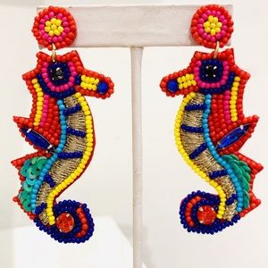 Seahorse vacay statement beaded earrings